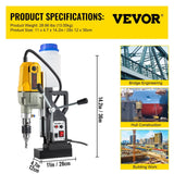 Darrahopens Tools > Industrial Tools > Traffic Control & Parking Tools VEVOR Magnetic Drill, 1100W 1.57" Boring Diameter, 2697lbf/12000N Portable Electric Mag Drill Press with 7 Bits, 580 RPM Max Speed Drilling Machine for any Surface and Home Improvement