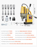 Darrahopens Tools > Industrial Tools > Traffic Control & Parking Tools VEVOR Magnetic Drill, 1400W Motor 1.6 in Boring Diameter, 2810 lbf Portable Electric Mag Drill Press, with 11 Coring Bits, 800 RPM Speed, Drilling Machine for Metal Surface, Home Improvement Industry