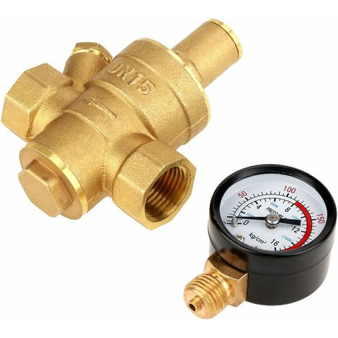 Darrahopens Tools > Industrial Tools > Transformers & Regulators Adjustable Water Pressure Regulator Reducer With Dn15 Brass Measuring Meter