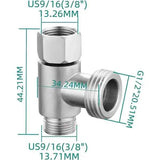 Darrahopens Tools > Industrial Tools > Water Filtration Accessories 3-way 3/8" and 1/2" 3-way adapter Tee connector Stainless steel 3/8" water pipe T-connector, G1/2 Thread, Brushed Nickel Finish