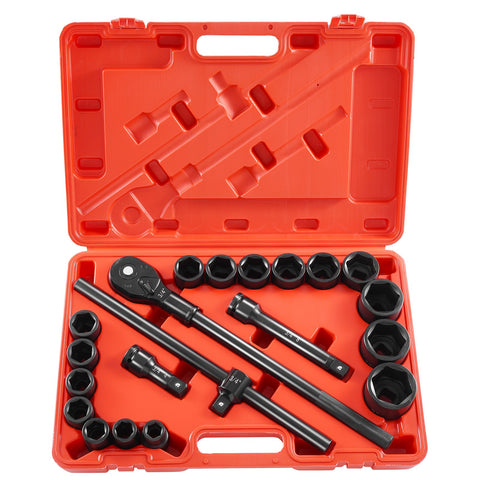 Darrahopens Tools > Industrial Tools > Work Safety Protective Equipment VEVOR 3/4 in Drive Impact Socket Set, 21 Pieces SAE 3/4 in to 2 in, 6 Point Cr-V Alloy Steel for Auto Repair, Easy-to-Read Size Markings, Includes Extension Bars, Ratchet Handle and Storage Case