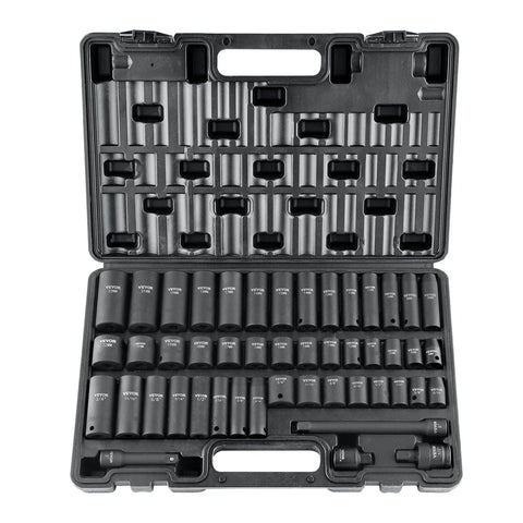 Darrahopens Tools > Industrial Tools > Work Safety Protective Equipment VEVOR 3/8" Drive Impact Socket Set, 48 Piece Socket Set SAE （5/16" -3/4"） & Metric （8-22mm）6 Point Cr-V Drive Extension Bar Universal Joint & Power Drill Adapter Includes Storage Case