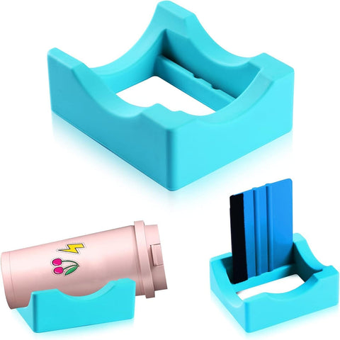 Darrahopens Tools > Other Tools > Caulking Tools Silicone Tumbler Cradle with Built-In Slot, Craft Cup Holder and Felt-Edge Squeegee for Applying Vinyl Decals to Cups and Bottles, Cyan In Australia - Darrahopens