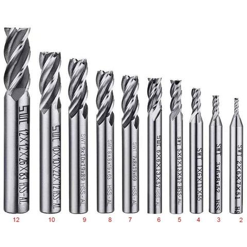 Darrahopens Tools > Other Tools > Cutters 10 pcs 4 Flute End Mill Bit Set - 2-12Mm Hss Straight Shank Drill Bit Set Cnc Drill Bits Tool Set For Wood Aluminum
