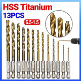 Darrahopens Tools > Other Tools > Drill & Screwdriver Accessories 13pcs Quick Change Hss Titanium Drill Bits Hex Shank Set Soft Metal Wood Timber