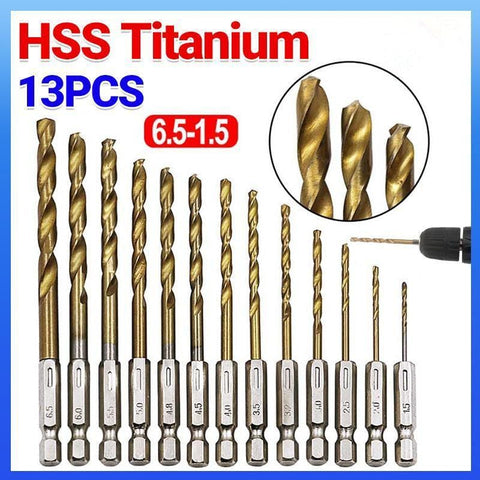 Darrahopens Tools > Other Tools > Drill & Screwdriver Accessories 13pcs Quick Change Hss Titanium Drill Bits Hex Shank Set Soft Metal Wood Timber