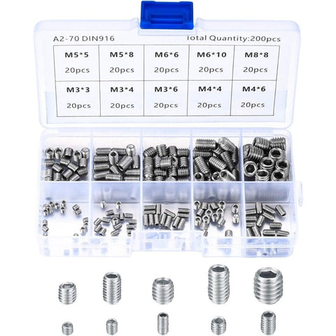 Darrahopens Tools > Other Tools > Drill & Screwdriver Accessories 200 pcs Stainless Steel Grub Screws, M3 M4 M5 M6 M8 Machine Screws, Assortment Kit Fasteners Grub Screws