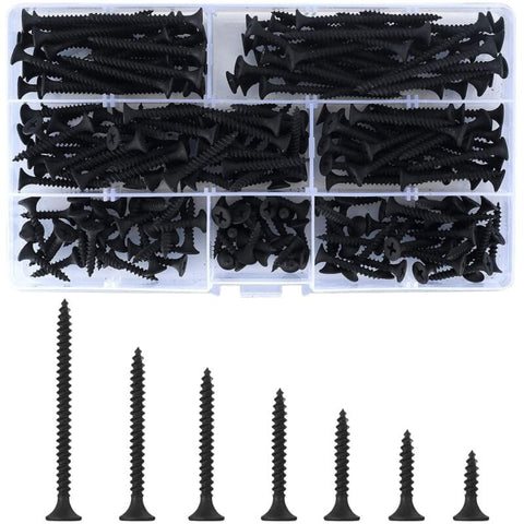 Darrahopens Tools > Other Tools > Drill & Screwdriver Accessories 220 pcs Self Tapping Wood Screws, Black Cross Flat Head Self Drilling Screw, Metal Screws For Drywall Furniture - M3.5