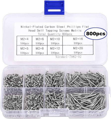 Darrahopens Tools > Other Tools > Drill & Screwdriver Accessories M2 Self Tapping Screws Assortment 800pcs, Phillips Flat Head Countersunk Wood Screws for DIY Projects, M2 4mm 5mm 6mm 8mm 10mm 12mm 16mm 20mm