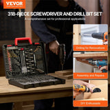 Darrahopens Tools > Other Tools > Drill & Screwdriver Accessories VEVOR Drill Bit Set, 318 Pieces Drill and Driver Bit Set, Screwdriver Bit Set Suitable for Wood Metal Cement Drilling and Screw Driving, Drill Bit Sets Combo Kit Assorted in Organized Carrying Case