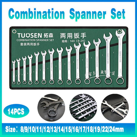 Darrahopens Tools > Other Tools > Hand Tools 14 Piece Metric Combination Spanner Set with Roll Bag 8mm to 24mm Heavy Duty
