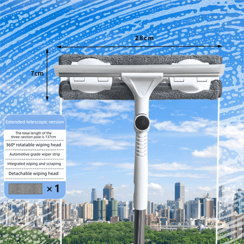 Darrahopens Tools > Other Tools > Hand Tools 2 PCS Professional 2-in-1 Window Squeegee with 137cm Extension Pole - 360 Degree Rotatable High-Rise Window Cleaner with Microfiber Scrubber and Streak-Free Silicone Blade