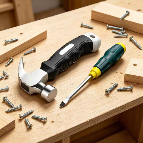 Darrahopens Tools > Other Tools > Hand Tools 2-piece  Mini Claw Hammer and  One 6-inch flathead screwdriver — Chrome Vanadium Steel Bit, Ergonomic Non-Slip Handle — Ideal for Automotive Repair, Machinery Maintenance, Furniture Assembly, and Home DIY Projects