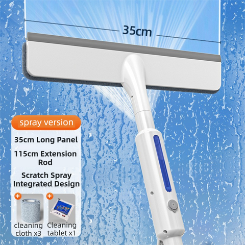 Darrahopens Tools > Other Tools > Hand Tools 3-in-1 Spray Window Squeegee with 35cm Clean-Panel & 115cm Extension Pole - Multi-functional Spray, Scrub & Squeegee Tool with 3 Microfiber Cloths