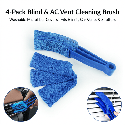 Darrahopens Tools > Other Tools > Hand Tools 4 Pack Blue Shutter and Car AC Vent Cleaner Brush with Washable Microfiber Cleaning Cloth – Reusable Window Blind Dust Remover for Air Vent, Car AC Vent, Fan & Narrow Gap