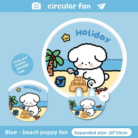 Darrahopens Tools > Other Tools > Hand Tools 5 Pack Blue Beach puppy Cute Cartoon Folding Hand Fans Portable Mini Circular Fans 20x24cm for Aussie Summer Outdoor Travel with Matching Storage Pouches for Kids and Adults