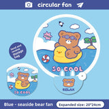 Darrahopens Tools > Other Tools > Hand Tools 5 Pack Blue Seaside Bear Cute Cartoon Folding Hand Fans Portable Mini Circular Fans 20x24cm for Aussie Summer Outdoor Travel with Matching Storage Pouches for Kids and Adults