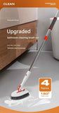 6-piece(Three-section pole+stiff brush+base plate+microfiber cloth + scouring pad+ squeegee) Long Handle Bathroom Floor Scrub Brush  - 180° Rotating Angle, Stainless Steel Pole, Corner Cleaning Design for Tiles, Grout, Bathtub, Shower - Heavy Duty Cleanin