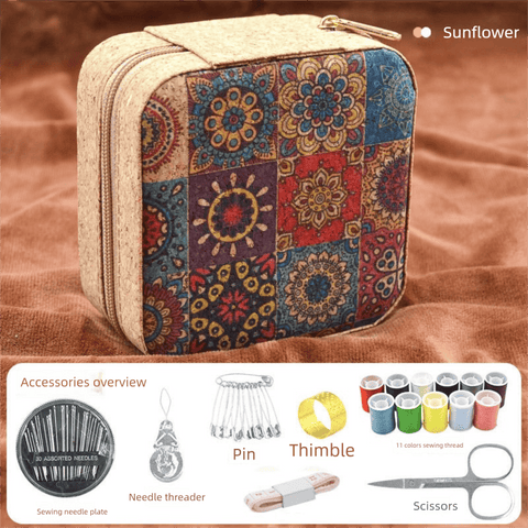 Darrahopens Tools > Other Tools > Hand Tools Brown Sunflower Design Portable Sewing Kit – Compact Travel Set with Needles, Thread, Scissors, Thimble, and Pin Cushion for Home, Dorm, or Emergency Repairs