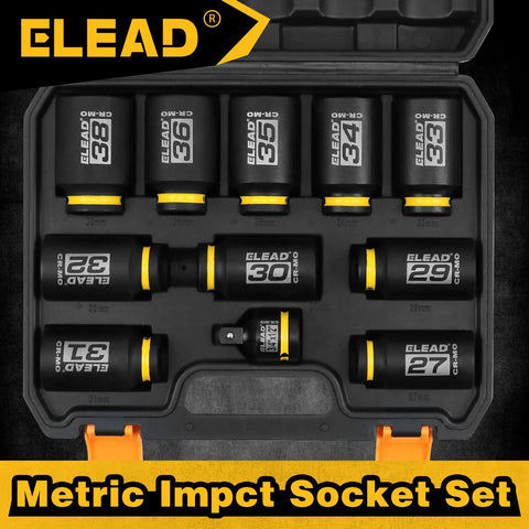 Darrahopens Tools > Other Tools > Hand Tools ELEAD 11Pcs 1/2" Drive Deep Impact Socket Set 27-38mm Metric Cr-Mo Wheel Nut Kit