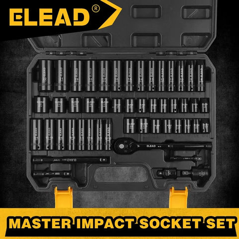 Darrahopens Tools > Other Tools > Hand Tools ELEAD 50Pcs 3/8'' Drive Impact Socket Set Deep Socket Metric Ratchet Adapter