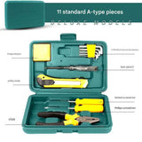 Darrahopens Tools > Other Tools > Hand Tools Green 11 Piece Set -Multi-Purpose Home & Car Tool Kit -  Durable Blow-Molded Case, Utility Knife, Tape Measure, Pliers, Hammer, Screwdrivers, Allen Keys - Compact Emergency Repair Set for DIY and Auto Maintenance