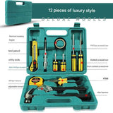 Darrahopens Tools > Other Tools > Hand Tools Green 12 Piece Set -Multi-Purpose Home & Car Tool Kit -  Durable Blow-Molded Case, Utility Knife, Tape Measure, Pliers, Hammer, Screwdrivers, Allen Keys - Compact Emergency Repair Set for DIY and Auto Maintenance