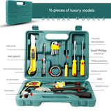 Darrahopens Tools > Other Tools > Hand Tools Green 16 Piece Set -Multi-Purpose Home & Car Tool Kit -  Durable Blow-Molded Case, Utility Knife, Tape Measure, Pliers, Hammer, Screwdrivers, Allen Keys - Compact Emergency Repair Set for DIY and Auto Maintenance