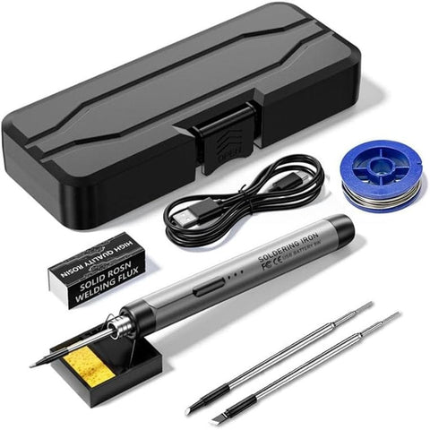 Darrahopens Tools > Other Tools > Hand Tools Grey Portable Cordless Soldering Iron Kit with 3 Soldering Tips 5V 8W - 3 Temperature Settings, Fast Heating Mini Tool for Circuit Board Repair, Electronics Soldering, Wiring and DIY Use In Australia - Darrahopens