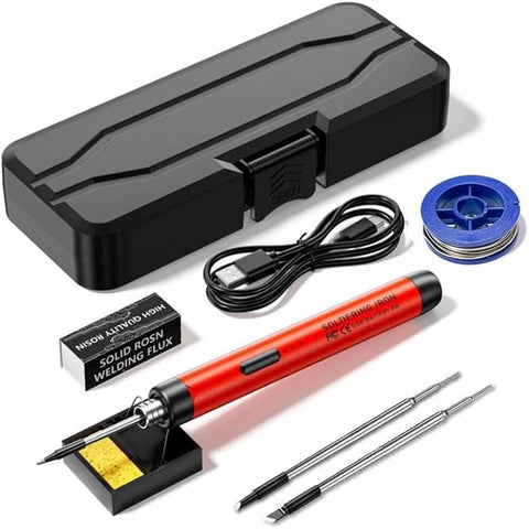 Darrahopens Tools > Other Tools > Hand Tools Red Portable Cordless Soldering Iron Kit with 3 Soldering Tips 5V 8W - 3 Temperature Settings, Fast Heating Mini Tool for Circuit Board Repair, Electronics Soldering, Wiring and DIY Use In Australia - Darrahopens