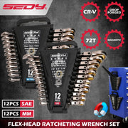 Darrahopens Tools > Other Tools > Hand Tools SEDY 24Pc Flexi Head Ratchet Spanner Set Metric & SAE with Magnetic Organizer