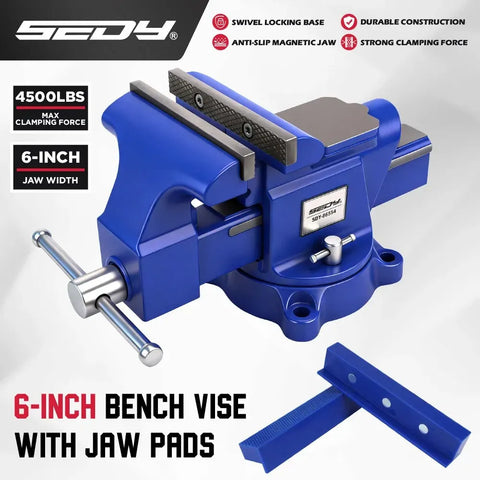 Darrahopens Tools > Other Tools > Hand Tools SEDY 6" Bench Vise Heavy Duty Workbench Clamp Anvil 360° Swivel Base Jaw Pads