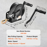 Darrahopens Tools > Other Tools > Hand Tools VEVOR Hand Winch, 725.7 kg Pulling Capacity, Boat Trailer Winch Heavy Duty Rope Crank with 10 m Polyester Strap and Two-Way Ratchet, Manual Operated Hand Crank Winch for Trailer, Boat or ATV Towing