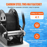 Darrahopens Tools > Other Tools > Hand Tools VEVOR Hand Winch, 725.7 kg Pulling Capacity, Boat Trailer Winch Heavy Duty Rope Crank with 10 m Polyester Strap and Two-Way Ratchet, Manual Operated Hand Crank Winch for Trailer, Boat or ATV Towing