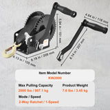 Darrahopens Tools > Other Tools > Hand Tools VEVOR Hand Winch, 907.1 kg Pulling Capacity, Boat Trailer Winch Heavy Duty Rope Crank with 7 m Polyester Strap and Two-Way Ratchet, Manual Operated Hand Crank Winch for Trailer, Boat or ATV Towing