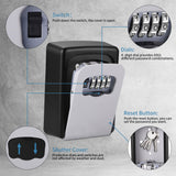 Darrahopens Tools > Other Tools > Hand Tools Wall-mounted Key Lock Box, Outdoor 4-Digit Weatherproof Lock Box, Large Capacity Lock Box for 5 Keys, Key Safe Storage Box, Indoor & Outdoor Garage Resettable Combination Lock (Gray)