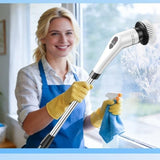Darrahopens Tools > Other Tools > Hand Tools White 9 piece replaceable cleaning brush heads Electric Spin Scrubber with Extendable Handle - Cordless Rechargeable Cleaning Brush for Kitchen, Bathroom and Floors - IPX6 Waterproof, 2-Speed Motor, Long Battery Life