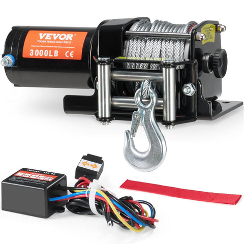 Darrahopens Tools > Other Tools > Power & Electrical Supplies VEVOR Electric Winch, 1361 kg Line Pull Capacity, 12V DC ATV/UTV Winch with Φ0.5 x 1188.7 cm 7 Strands Steel Cable Roller Fairlead Wired Remote Control, IP55 Waterproof for Towing UTV ATV Off-Road