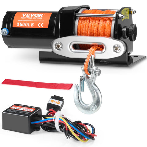 Darrahopens Tools > Other Tools > Power & Electrical Supplies VEVOR Electric Winch, 1588 kg Line Pull Capacity, 12V DC ATV Winch with Φ0.5 x 1188.7 cm 12 Strands Synthetic Rope Aluminum Fairlead Wired Remote Control, IP55 Waterproof for Towing ATV Boat