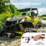 Darrahopens Tools > Other Tools > Power & Electrical Supplies VEVOR Electric Winch, 1588 kg Line Pull Capacity, 12V DC ATV Winch with Φ0.5 x 1188.7 cm 12 Strands Synthetic Rope Aluminum Fairlead Wired Remote Control, IP55 Waterproof for Towing ATV Boat