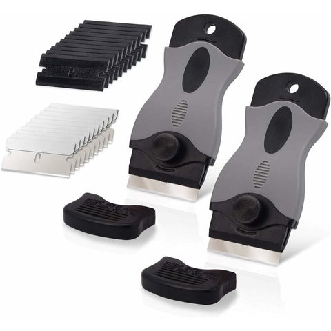 Darrahopens Tools > Other Tools > Putty Knives, Scrapers & Chisels 2 pcs Ceramic Hob Scraper With 10 Plastic Scrapers + 10 Metal Blades, Ceramic Hob Scraper For Removing Labels, Black