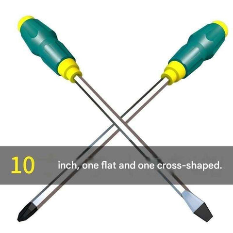 Darrahopens Tools > Other Tools > Screwdrivers 2-piece Green One 10-inch Phillips screwdriver and one 10-inch flathead screwdriver  Impact-Resistant Magnetic Screwdriver with Through-Tang Shaft — Chrome Vanadium Steel Bit, Ergonomic Non-Slip Handle — Ideal for Automotive Repair, Machinery Maintenance,