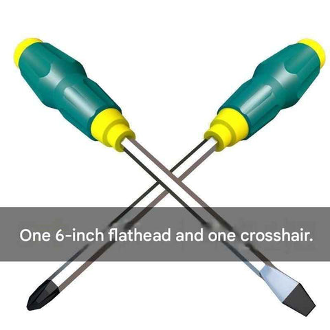 Darrahopens Tools > Other Tools > Screwdrivers 2-piece Green One 6-inch Phillips screwdriver and one 6-inch flathead screwdriver  Impact-Resistant Magnetic Screwdriver with Through-Tang Shaft — Chrome Vanadium Steel Bit, Ergonomic Non-Slip Handle — Ideal for Automotive Repair, Machinery Maintenance, F