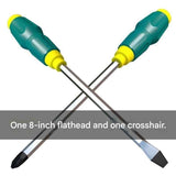 Darrahopens Tools > Other Tools > Screwdrivers 2-piece Green One 8-inch Phillips screwdriver and one 8-inch flathead screwdriver  Impact-Resistant Magnetic Screwdriver with Through-Tang Shaft — Chrome Vanadium Steel Bit, Ergonomic Non-Slip Handle — Ideal for Automotive Repair, Machinery Maintenance, F