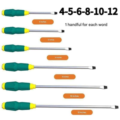 Darrahopens Tools > Other Tools > Screwdrivers 6-piece Green flathead screwdriver Impact-Resistant Magnetic Screwdriver with Through-Tang Shaft — Chrome Vanadium Steel Bit, Ergonomic Non-Slip Handle — Ideal for Automotive Repair, Machinery Maintenance, Furniture Assembly, and Home DIY Projects