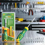 Darrahopens Tools > Other Tools > Screwdrivers Green and Yellow 11-Piece Magnetic Screwdriver Bit Set - Chrome Vanadium Steel Bits, Ergonomic Handle, 7mm Hex Shank - Multi-Purpose DIY Tool Kit for Home, Auto Repair, Electronics