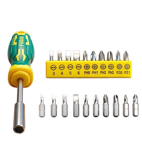 Darrahopens Tools > Other Tools > Screwdrivers Green and Yellow 11-Piece Magnetic Screwdriver Bit Set - Chrome Vanadium Steel Bits, Ergonomic Handle, 7mm Hex Shank - Multi-Purpose DIY Tool Kit for Home, Auto Repair, Electronics
