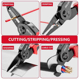 Black and Red 5 in 1 Interchangeable Plier Tool Set - High Carbon Steel - Wire Stripper, Crimper, Cutter, Linesman Pliers, Shear - Multi-Purpose for Electricians, DIY, Home Repair, Compact & Durable