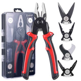 Black and Red 5 in 1 Interchangeable Plier Tool Set - High Carbon Steel - Wire Stripper, Crimper, Cutter, Linesman Pliers, Shear - Multi-Purpose for Electricians, DIY, Home Repair, Compact & Durable
