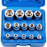 14 Piece E Torx Socket Set, E4 to E24 Hex Female Torx Wrench Socket and Bit